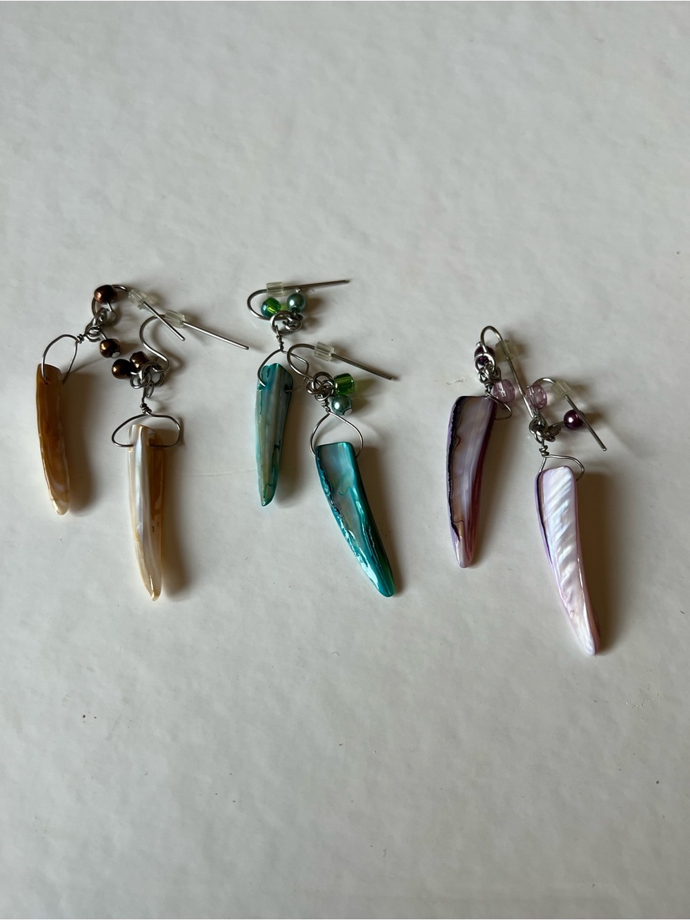 Iridescent Shell Spike Drop Earrings - Set of Three Colors
